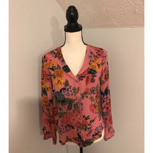 Anthropologie Maeve Manifold Pink Floral Button Down Blouse - Size 0